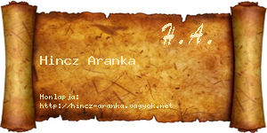 Hincz Aranka névjegykártya